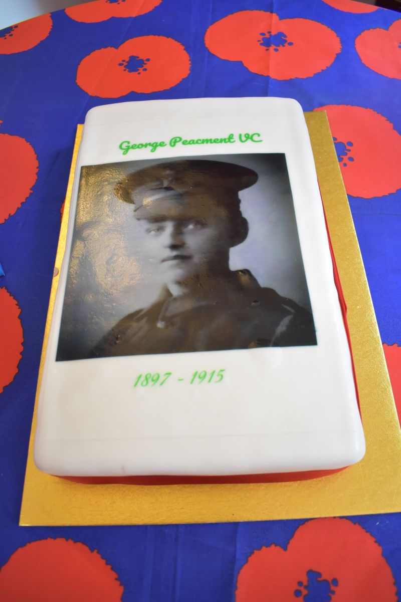 Cake at the event featuring a photo of George Peachment VC