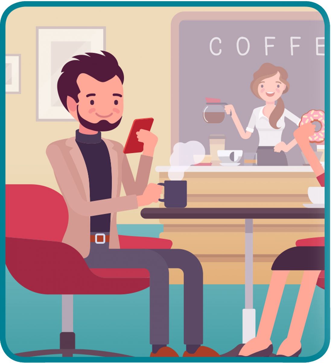 Man using his phone in a coffee shop 